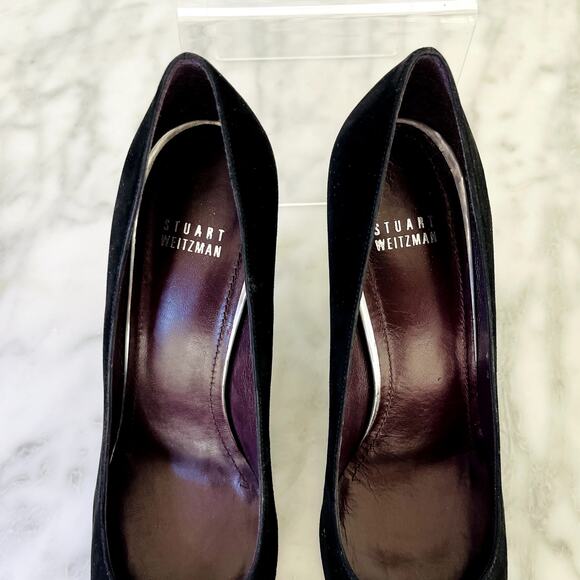 Stuart Weitzman Black Point Toe Suede Pump Heel 9.5M New 4" 100mm Heel Leather - Picture 4 of 7